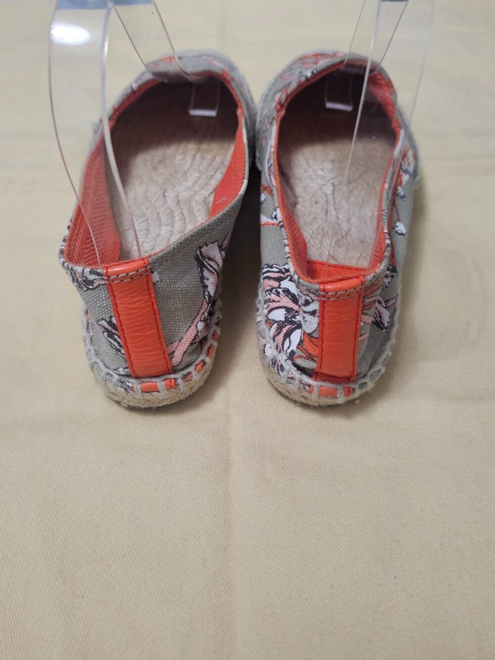 Tory Burch Floral Canvas Espadrilles Orange Grey Flat Shoes Size 6 - Picture 5 of 7